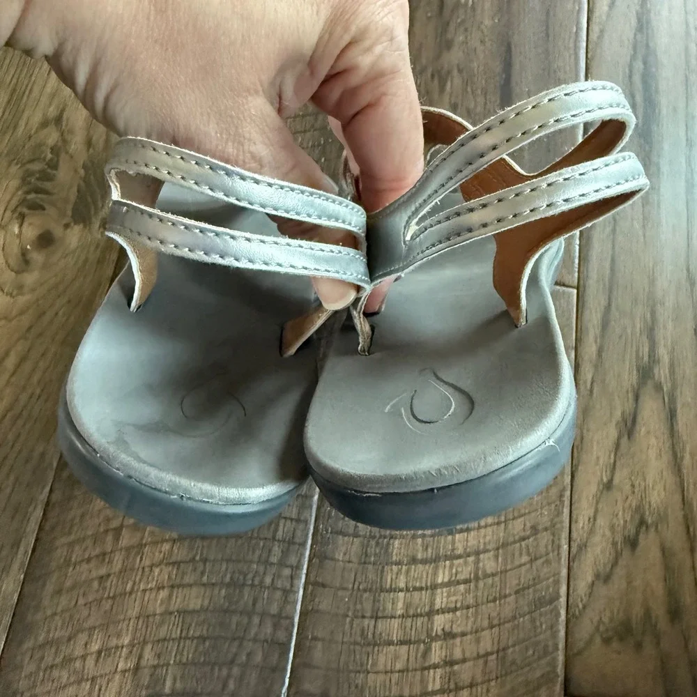 OluKai Eheu Girls‎ Silver Metallic Thong Slingback Sandals Size 6 30139-2K26